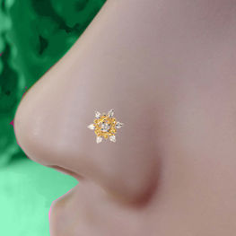 Picture of Snowflake design 14K Gold  Nose Screw Piercing Nose Pin with Natural Diamonds