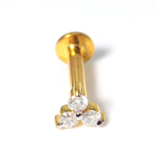 Picture of Three Stone Cluster Nose Piercing Screw Nose Pin 14K Gold & Diamonds