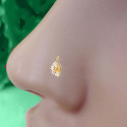 Designer nose piercing screw in 14K gold & natural diamonds