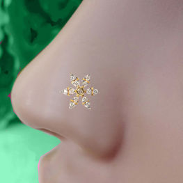 Beautiful & Bold Nose Screw in  14K gold & diamonds