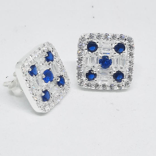 Square Shaped Silver Studs in Blue Stones