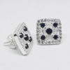 Square Shaped Silver Studs Embellished with  Black Stones
