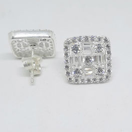 925 Silver Square Shaped  Studs in White stones