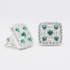 Square Shaped Silver Studs in Green stones