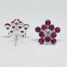 925 Silver Star Shaped Flower Studs in Ruby Glass Stones