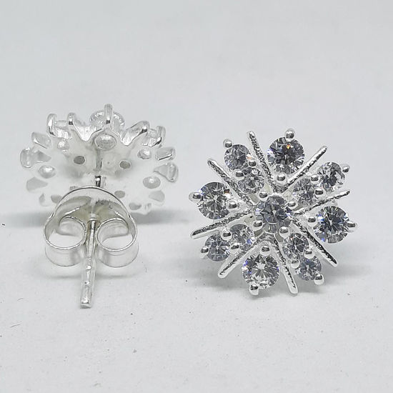 Modern Flower Silver studs with American diamonds