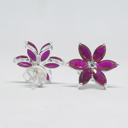 Charming Pink Flower studs in 925 Silver
