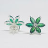 Green Flower Motif Studs in Sterling Silver
