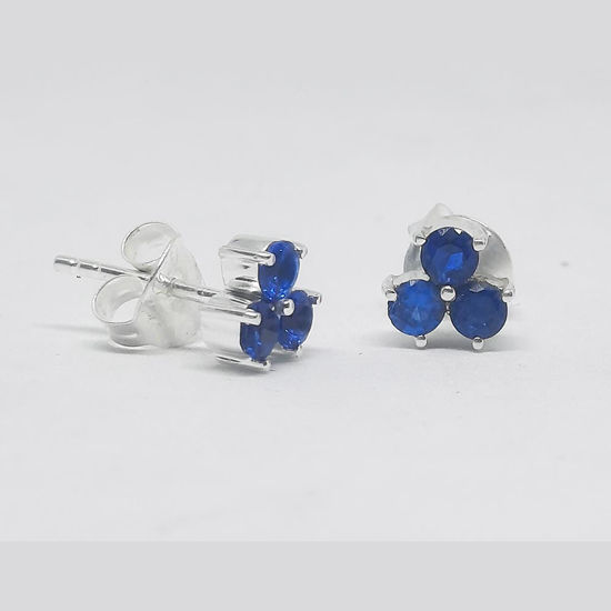 Three Stone Studs in Sterling Silver & Blue Stones