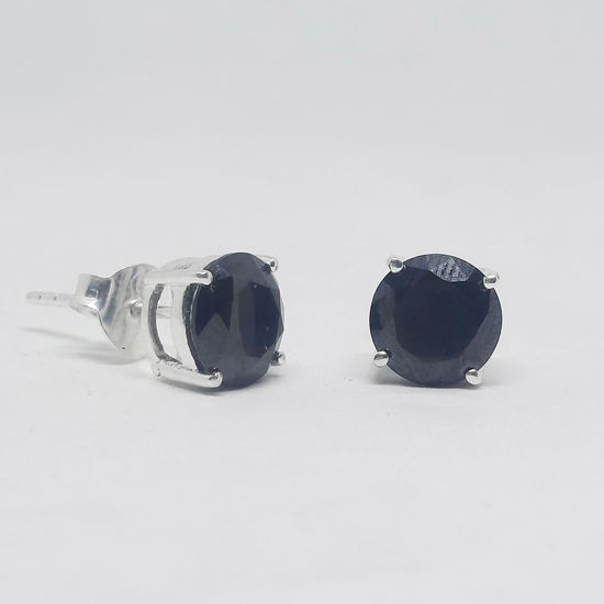 Black Stone Decked 925 Silver Solitaire Studs