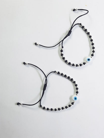 Picture of Very beautiful Adjustable Size silver Nazaria for Kids with Silver and Black Beads ( White evil eye)