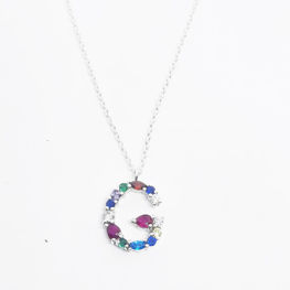 Initial G Necklace with Silver & Colored Stones