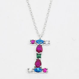 925 Silver Colored Stones I Letter Pendant Necklace