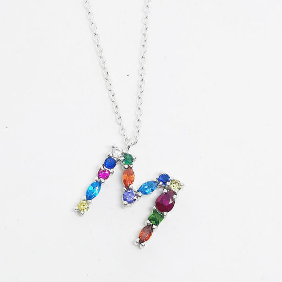 Stylish M Letter Necklace with Multi Color Cubic Zirconia