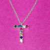 Initial Necklace T with Multi Color Stones