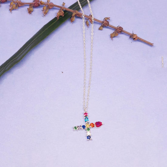 Capital Letter X Necklace with Silver & Colored Stones